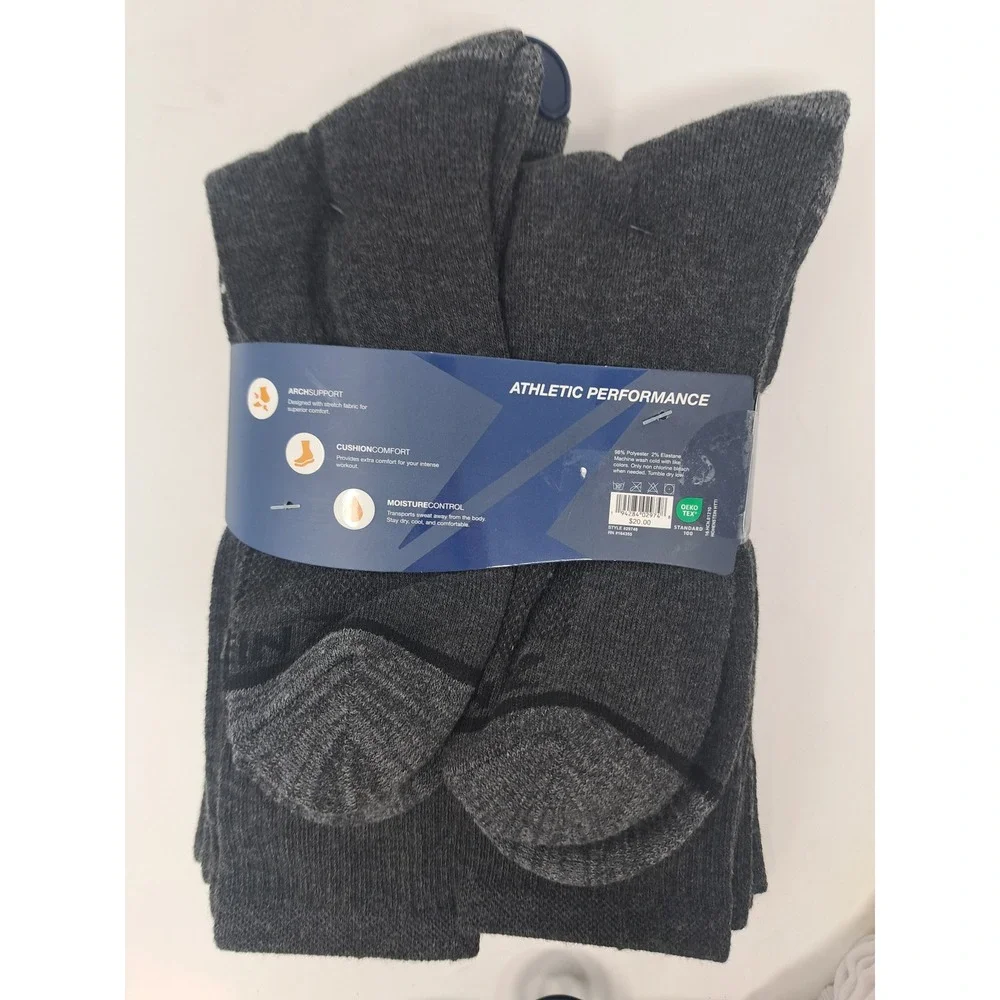 Zone In Mens 5 Pack Cushion Crew Athletic Performance Gray Socks 10-13 Shoe 6-12